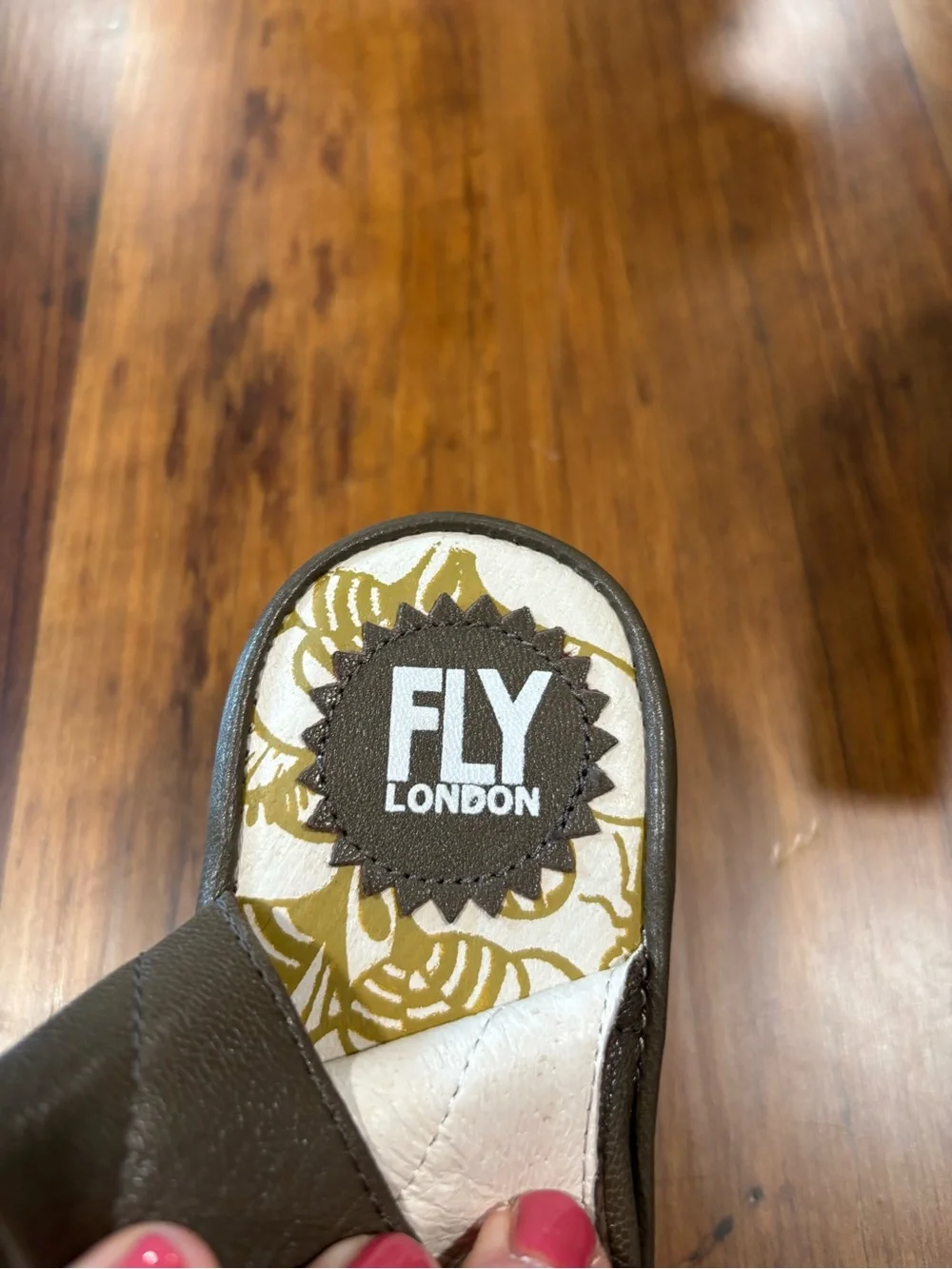 Fly London YALA Leather Peep Toe Wedge Sandal Size 7 1/2 Euro 38 - Olive Green